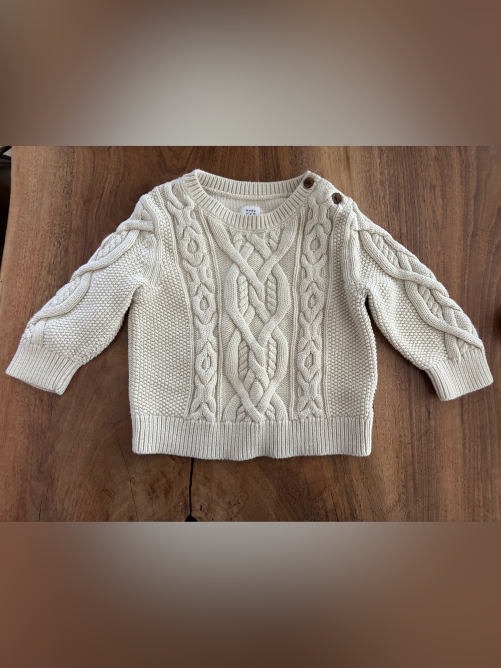Cream Cable Knit Button-Shoulder Sweater -